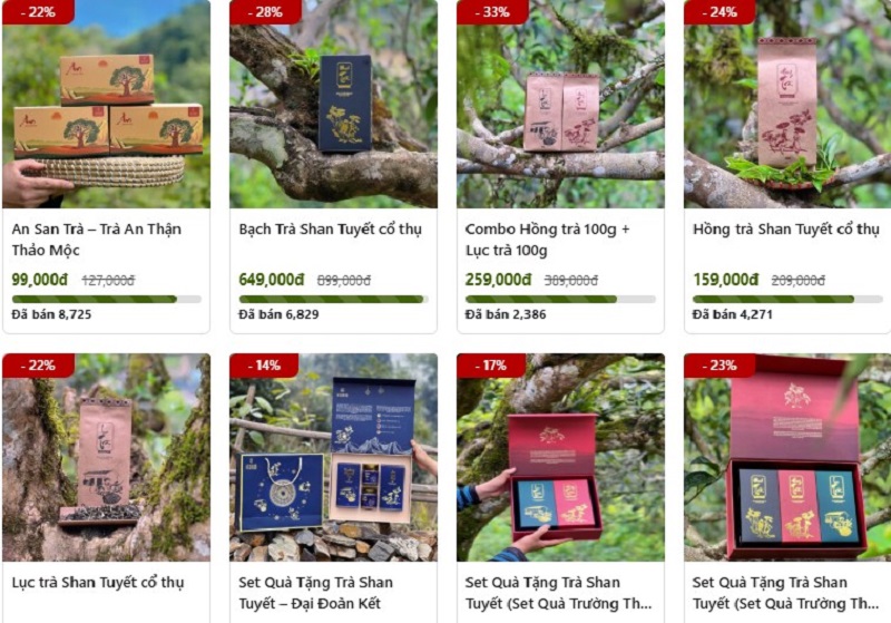 Sản phẩm trà Shan tuyết trên các website
